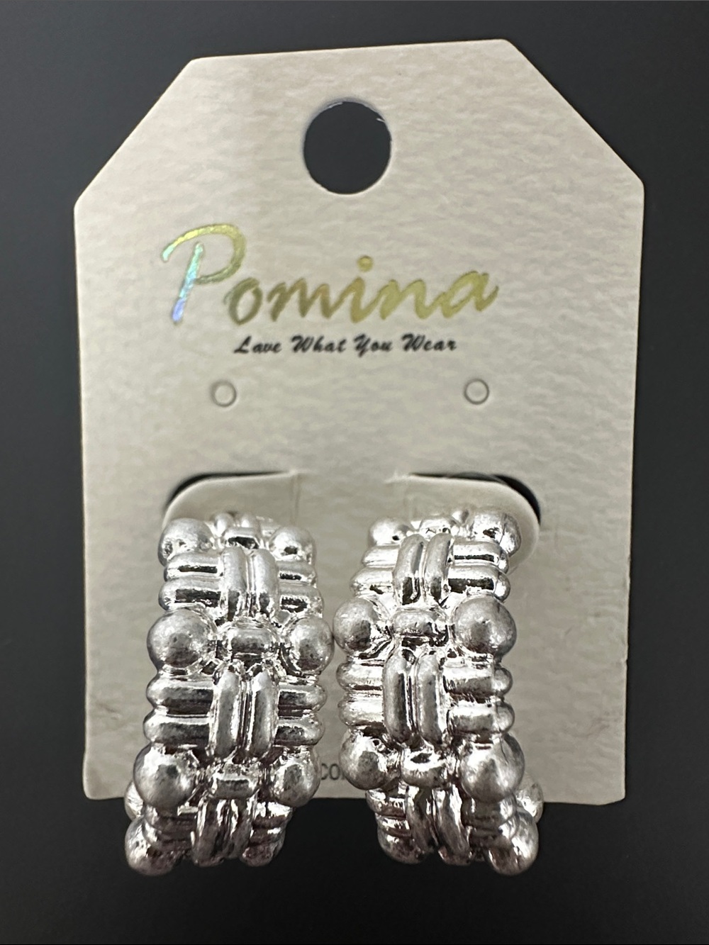 Pomina Silver Woven Hoop Earrings. NWT